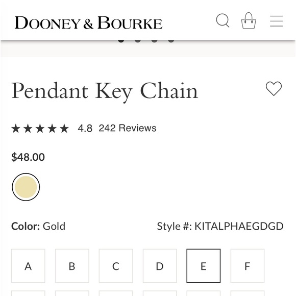 Dooney & Bourke Pendant Key Chain Gold letter ”E” (Perfect Condition) - Picture 3 of 3